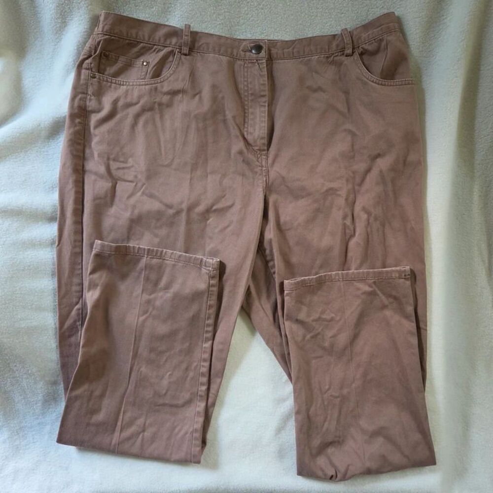 Ruby Rd Womens Size 18 Brown Elastic Waistband Stretch Cotton Pants Straight Leg